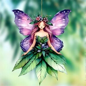 Purple Butterfly Fairy Shaped 2D Acrylic Ornament Pendant Charm